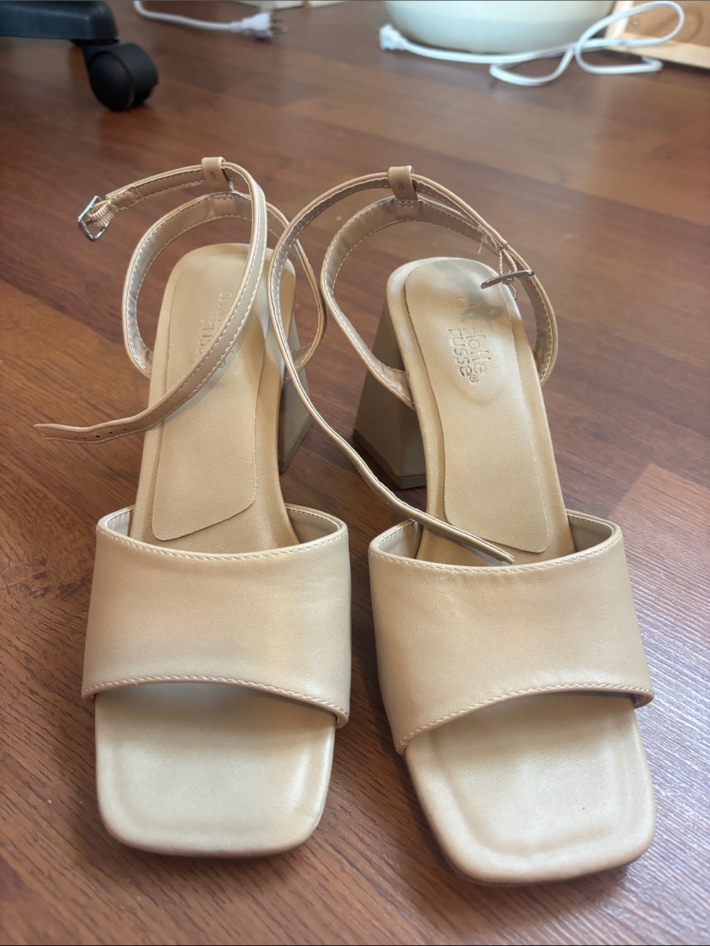 Neutral Beige Block Heel Sandals with Ankle Strap